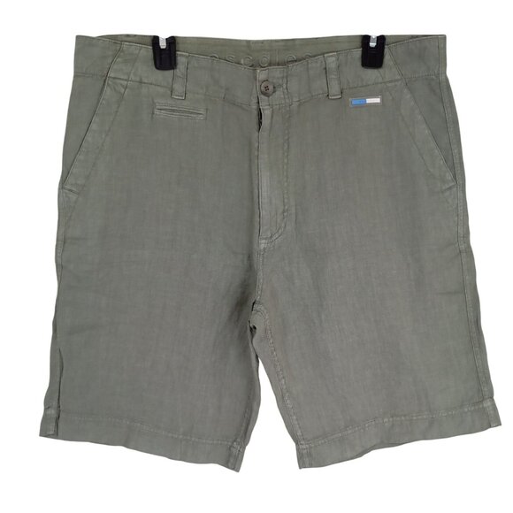 Escales Paris Casual Shorts Mens Olive Green 100% Linen Size 40 EU - Picture 1 of 13